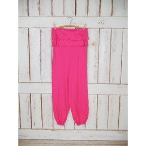 Vintage bubblegum pink cotton sleeveless ruffle jumpsuit